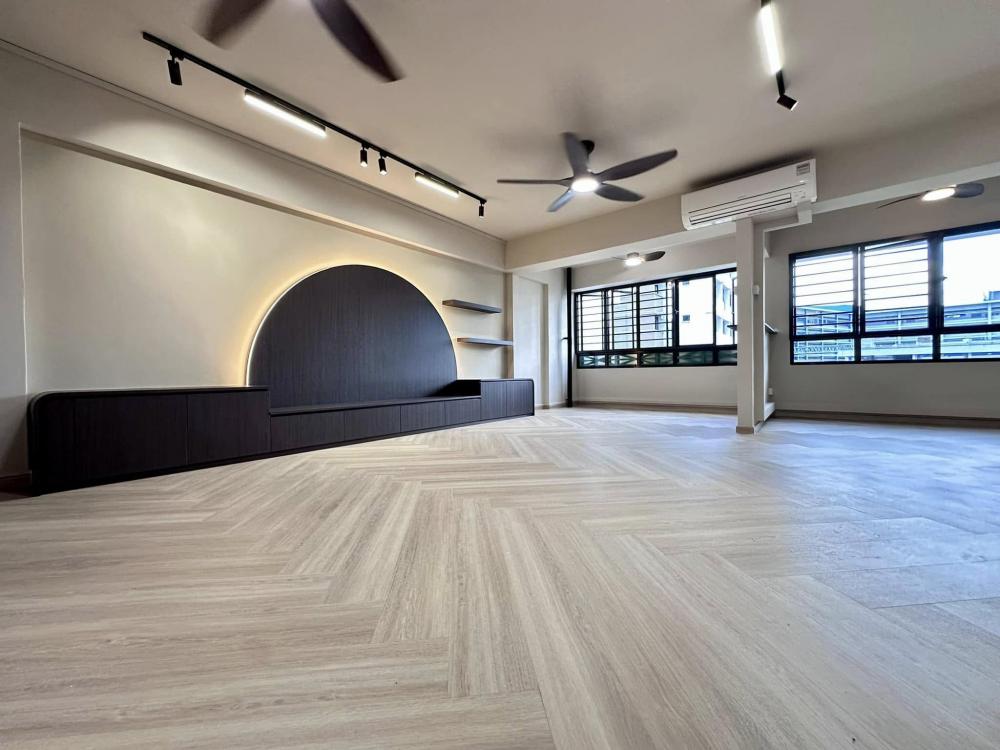 Scandinavian Living Room with Vinyl Flooring and TV Console