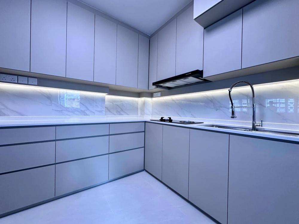 Scandinavian Kitchen with Countertop and Cupboard