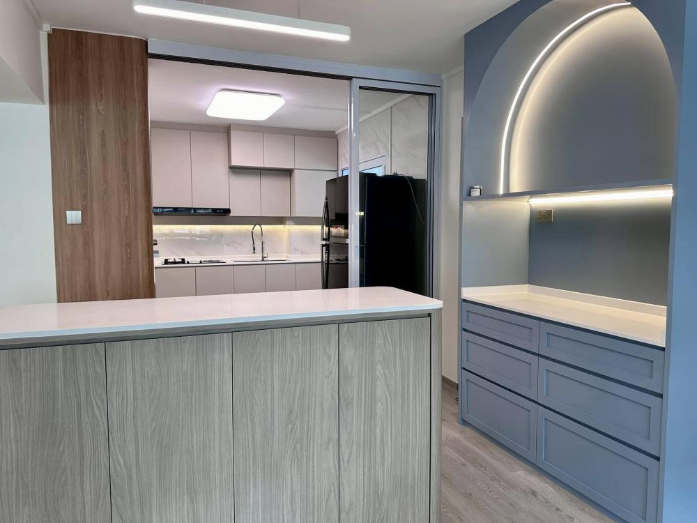 Scandinavian Dining Room with Dining Table and Tableware