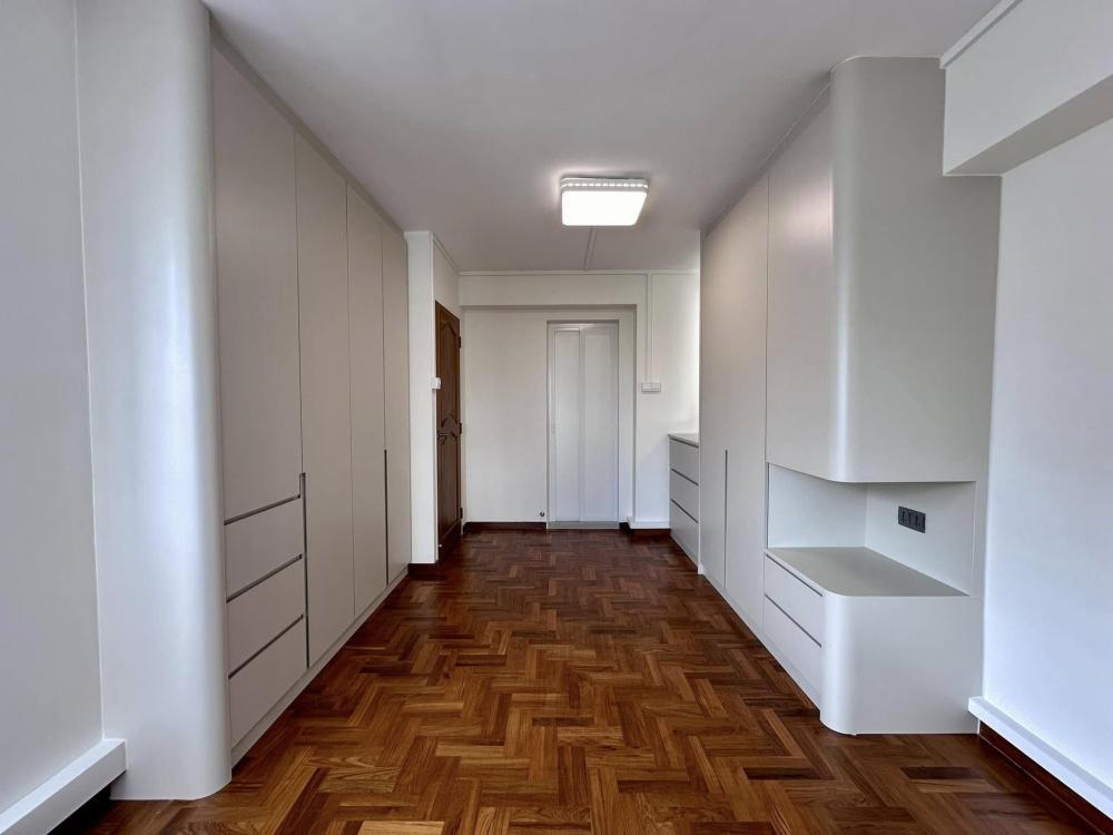 Scandinavian Bedroom with Parquet Floor and Ceiling Light