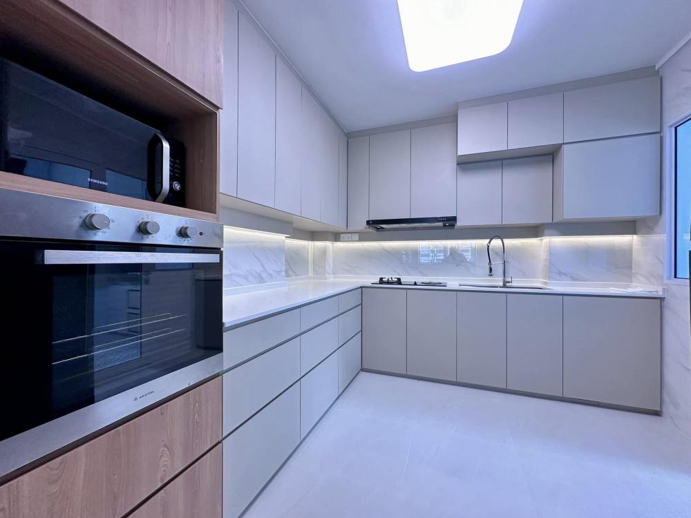 Scandinavian Kitchen with Cupboard and Kitchen Backsplash