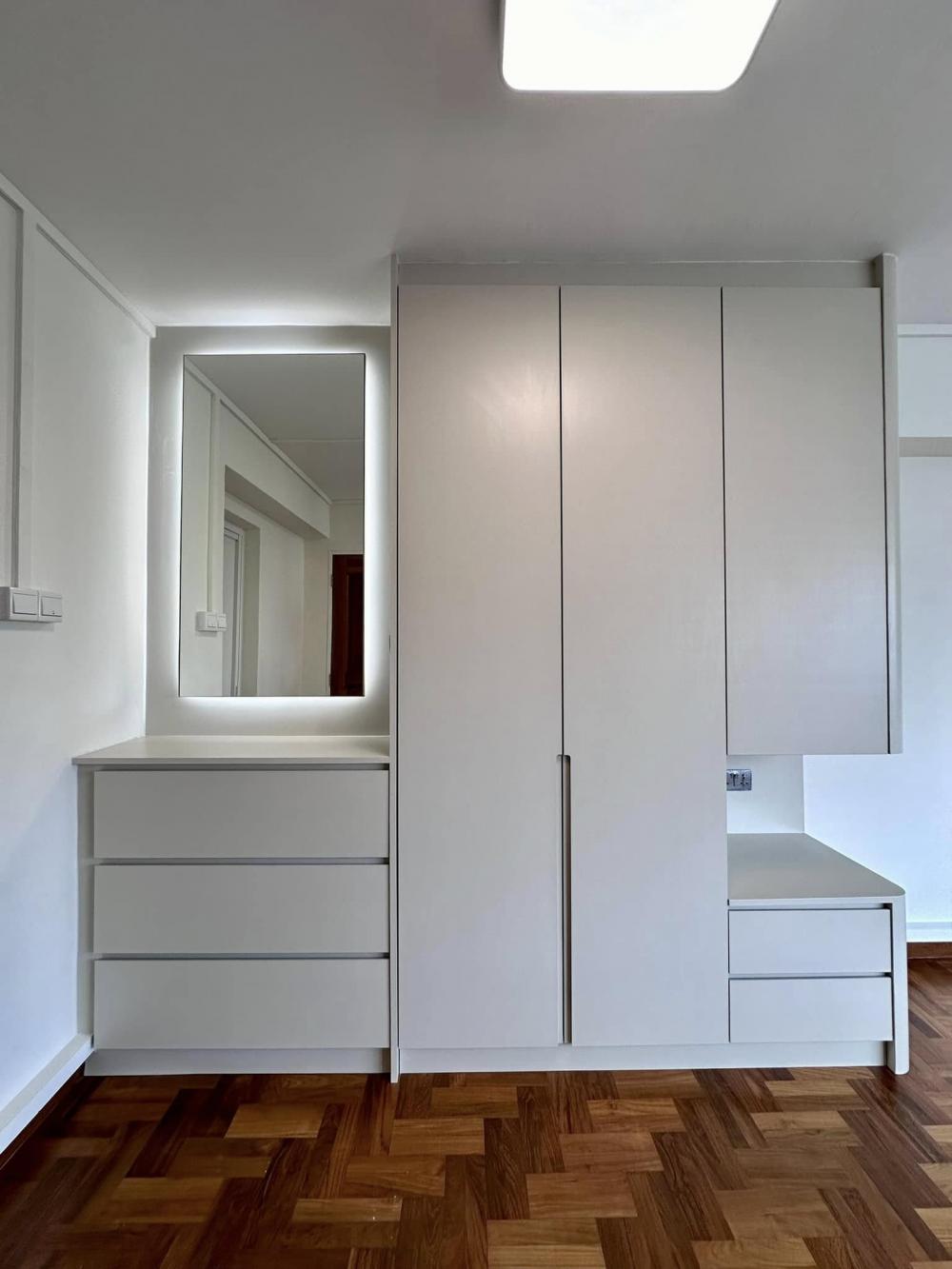Scandinavian Bedroom with Parquet Floor and Ceiling Light