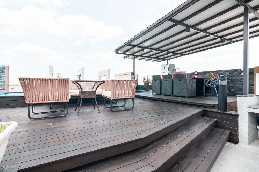 Contemporary Outdoor with Canopy and Outdoor Table