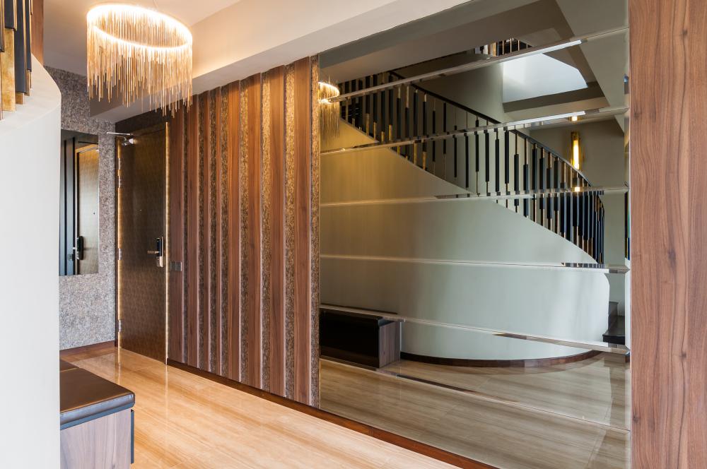 Contemporary Entryway with Mirror and Seating Bench