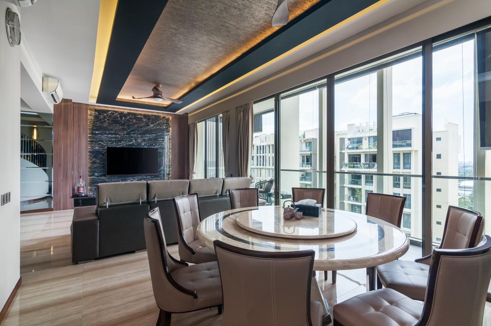 Contemporary Dining Room with Dining Table and Lighting