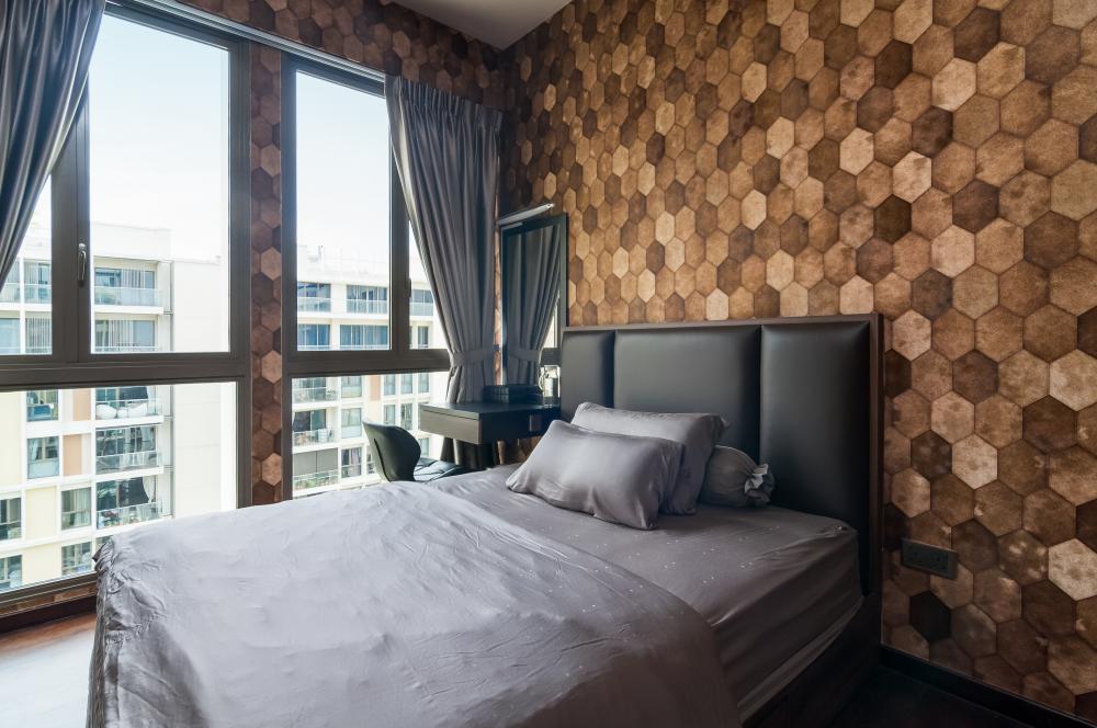 Contemporary Bedroom with Parquet Floor and Built-in Bed