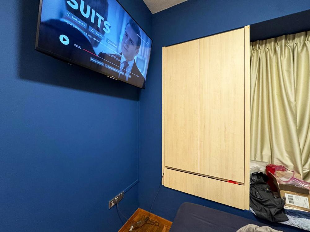 Scandinavian Bedroom with Bookshelf and Vinyl Flooring