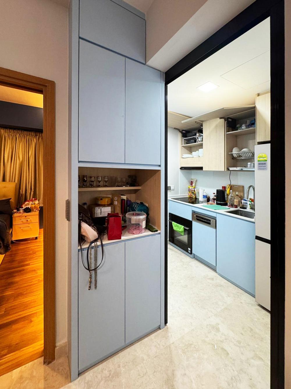 Scandinavian Kitchen with Countertop and Marble Floor