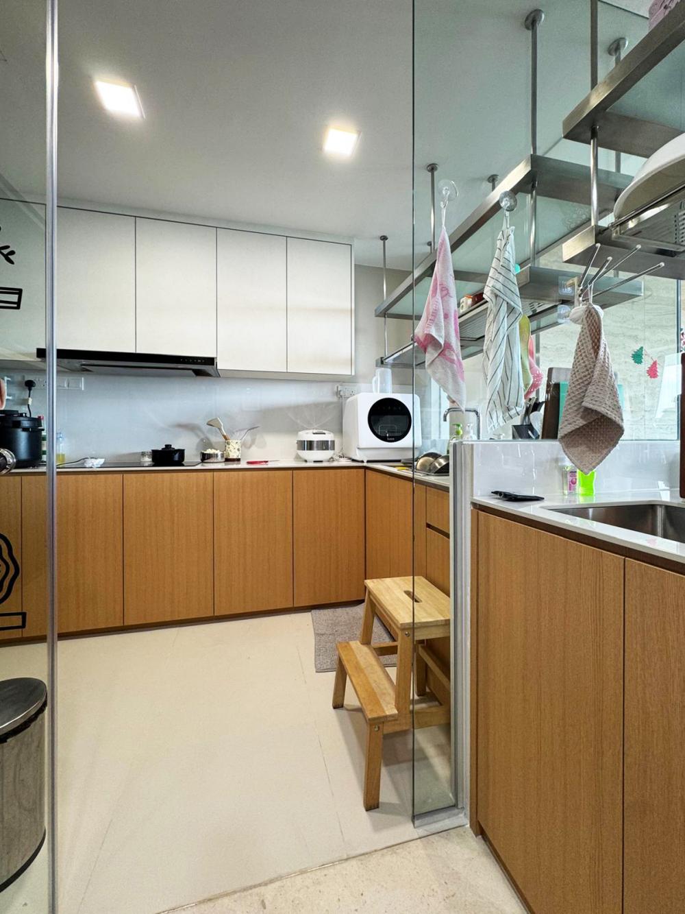 Minimalist Kitchen with Countertop and Marble Floor