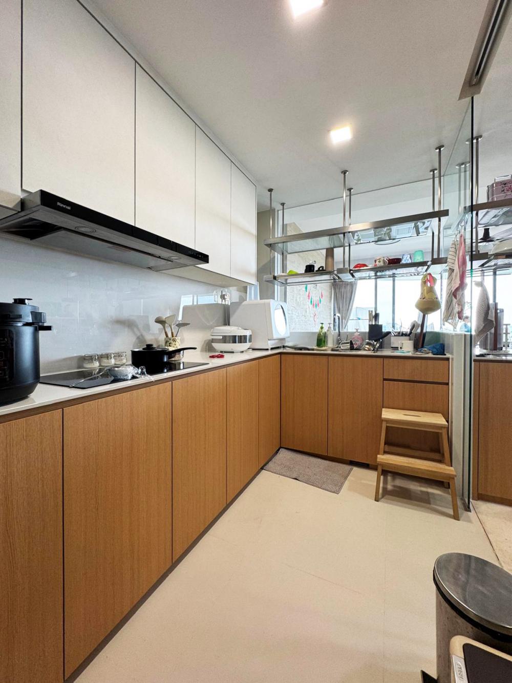 Minimalist Kitchen with Countertop and Marble Floor