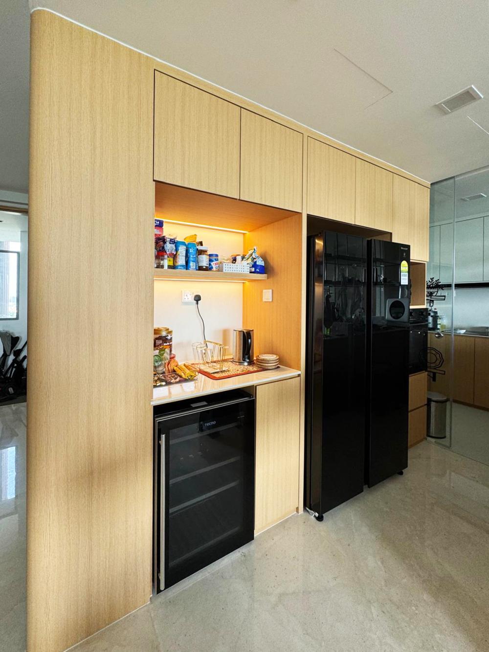 Minimalist Kitchen with Countertop and Marble Floor