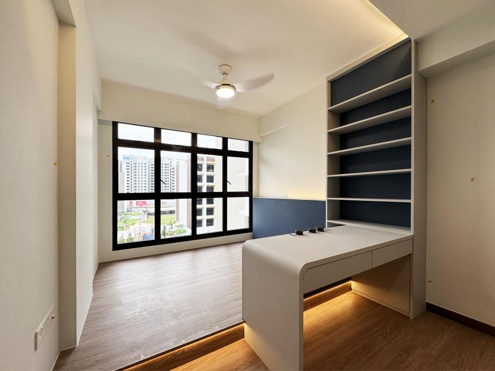 Minimalist Bedroom with Bookshelf and Platform Bed