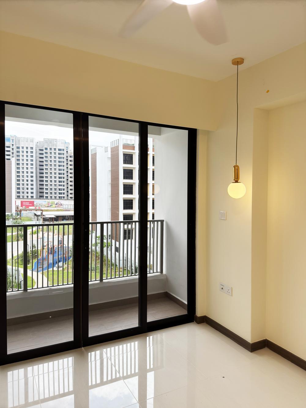 Minimalist Balcony with Bay Window and Window Shutters