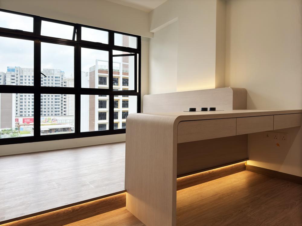 Minimalist Bedroom with Platform Bed and Vinyl Flooring
