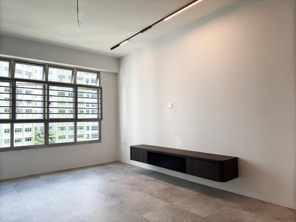 Modern Living Room with Marble Floor and Feature Wall
