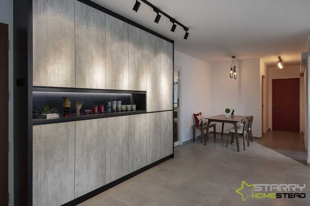 Contemporary Living Room with Storage Cabinets and Open Storage