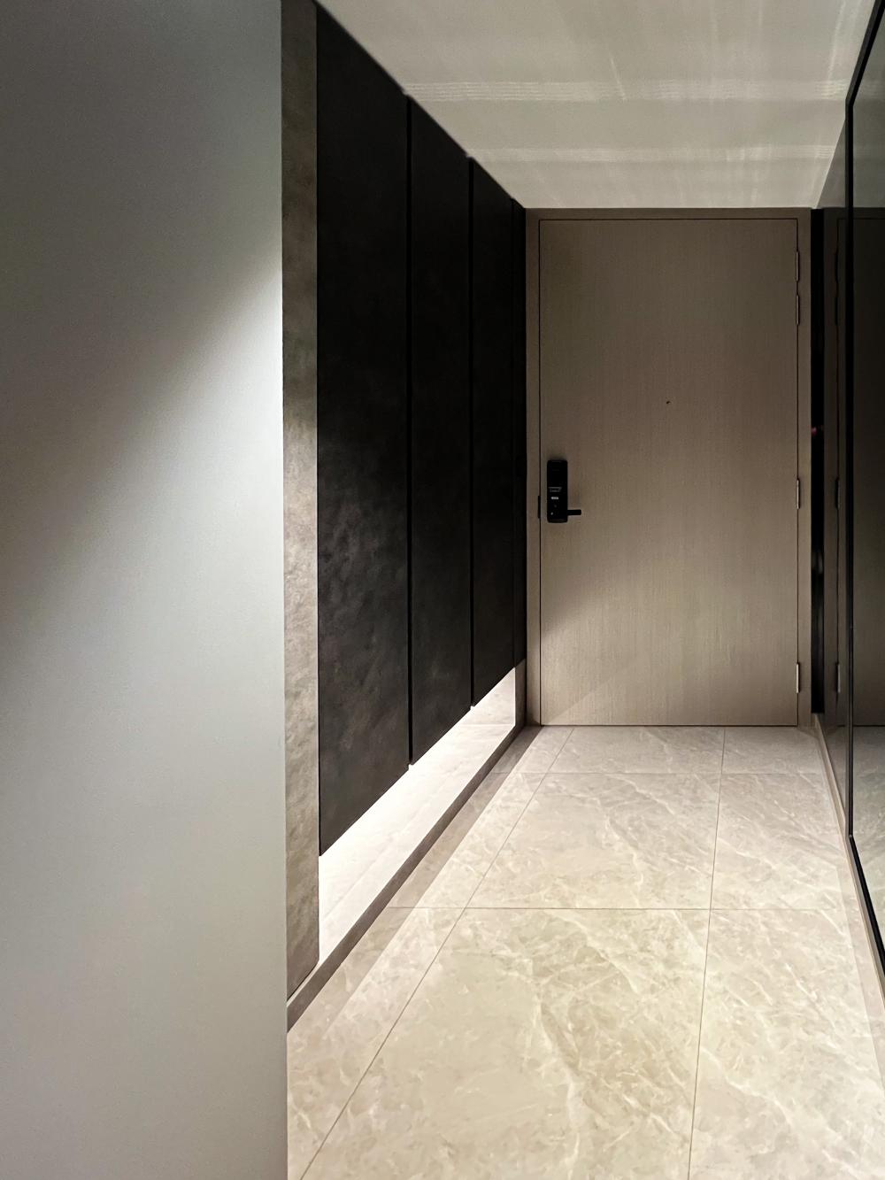 Modern Entryway with Marble Floor and Shoe Rack
