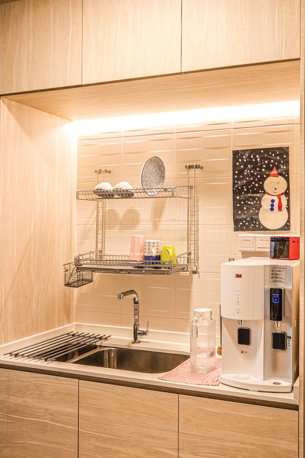 Scandinavian Kitchen with Countertop and Kitchen Backsplash