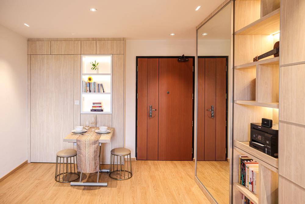 Scandinavian Dining Room with Vinyl Flooring and Feature Wall