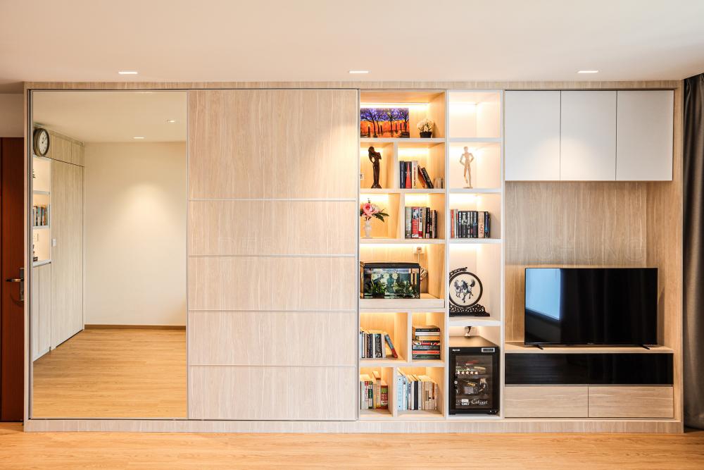 Scandinavian Living Room with Bookshelf and TV Console