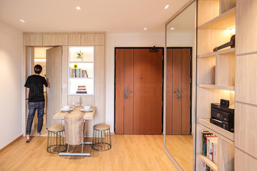 Scandinavian Dining Room with Vinyl Flooring and Feature Wall