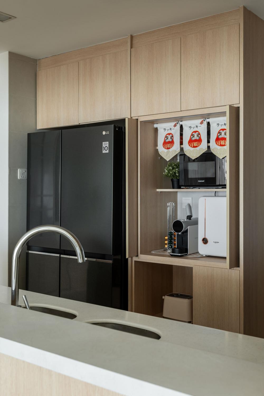 Asian Kitchen with Countertop and Kitchen Window
