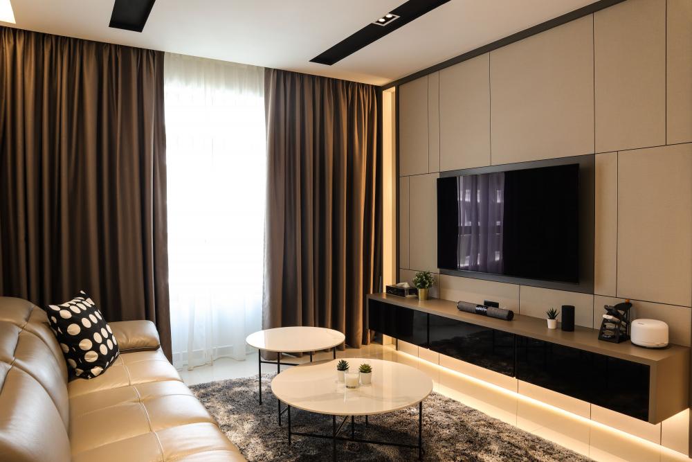 Contemporary Living Room with TV Console and Feature Wall