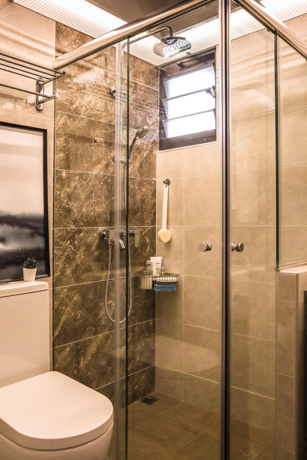 Contemporary Bathroom with Cove Lighting and Rainshower