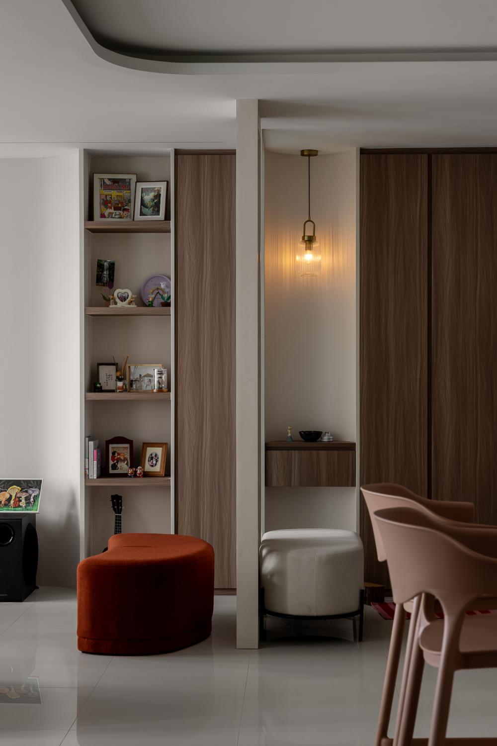 Modern Living Room with Homogeneous Tiles and Cove Lighting