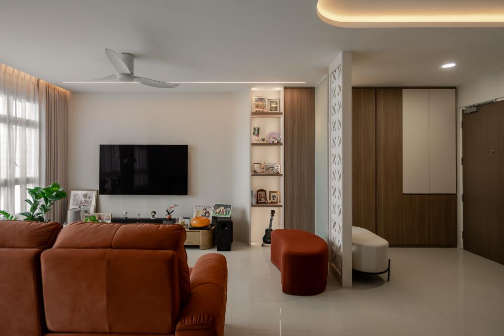 Modern Living Room with TV Console and Curtain
