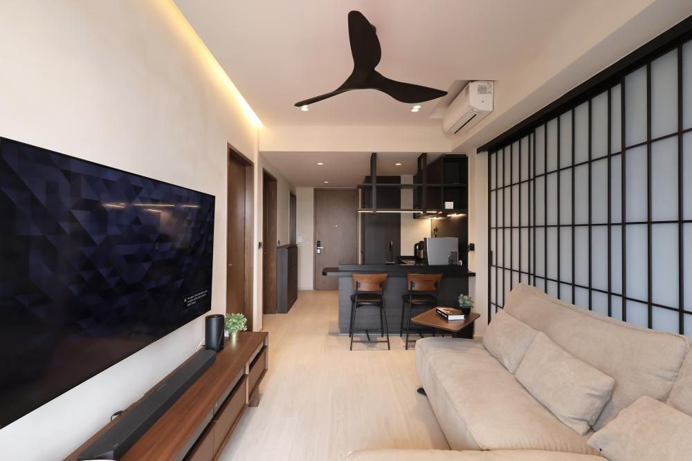 Modern Living Room with Vinyl Flooring and TV Console