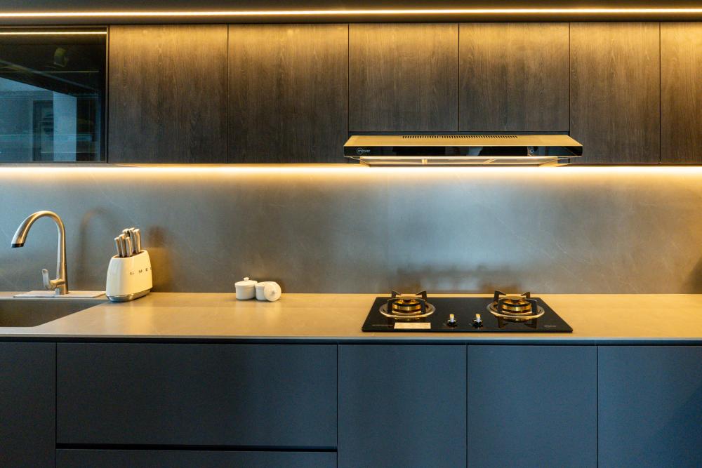 Modern Kitchen with Marble Floor and Wood Flooring