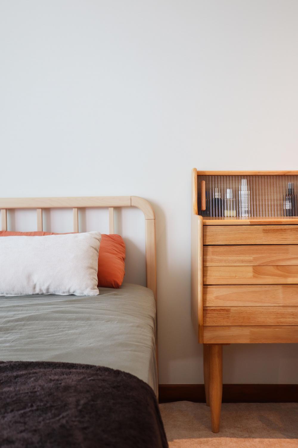 Scandinavian Bedroom with Bedside Table and Bedroom Dresser