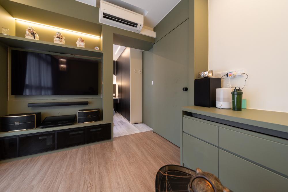 Contemporary Living Room with Vinyl Flooring and TV Console