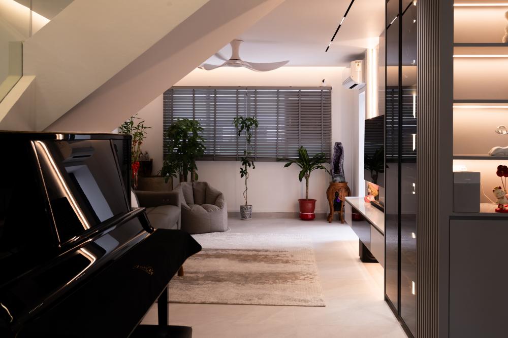 Contemporary Living Room with TV Console and Feature Wall