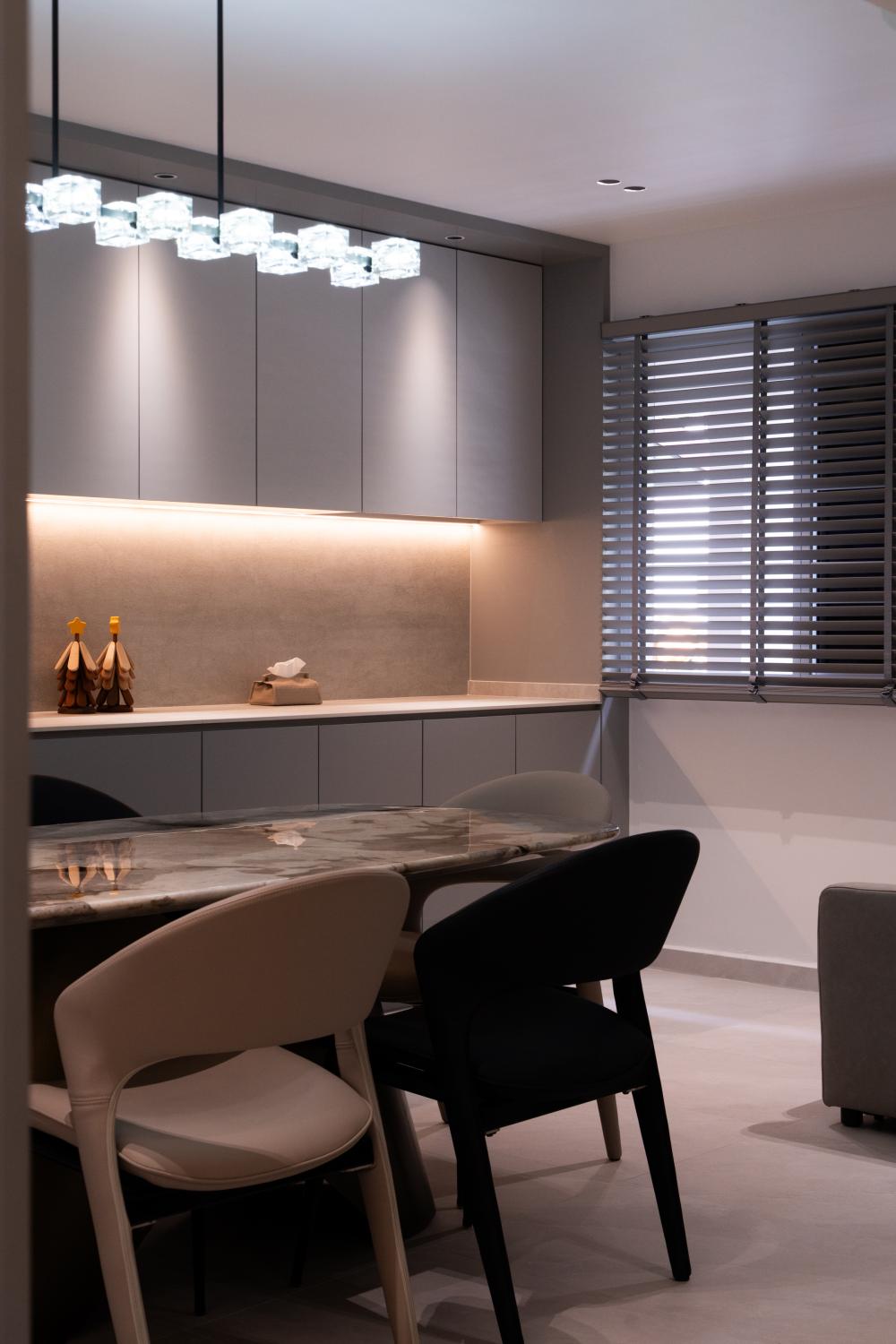 Contemporary Dining Room with Downlights and Dining Table