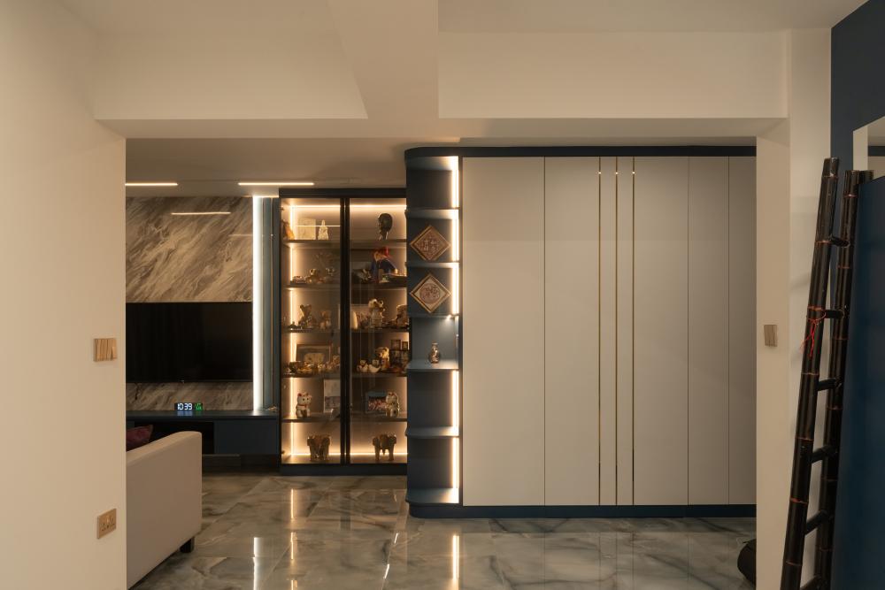 Contemporary Living Room with TV Console and Feature Wall