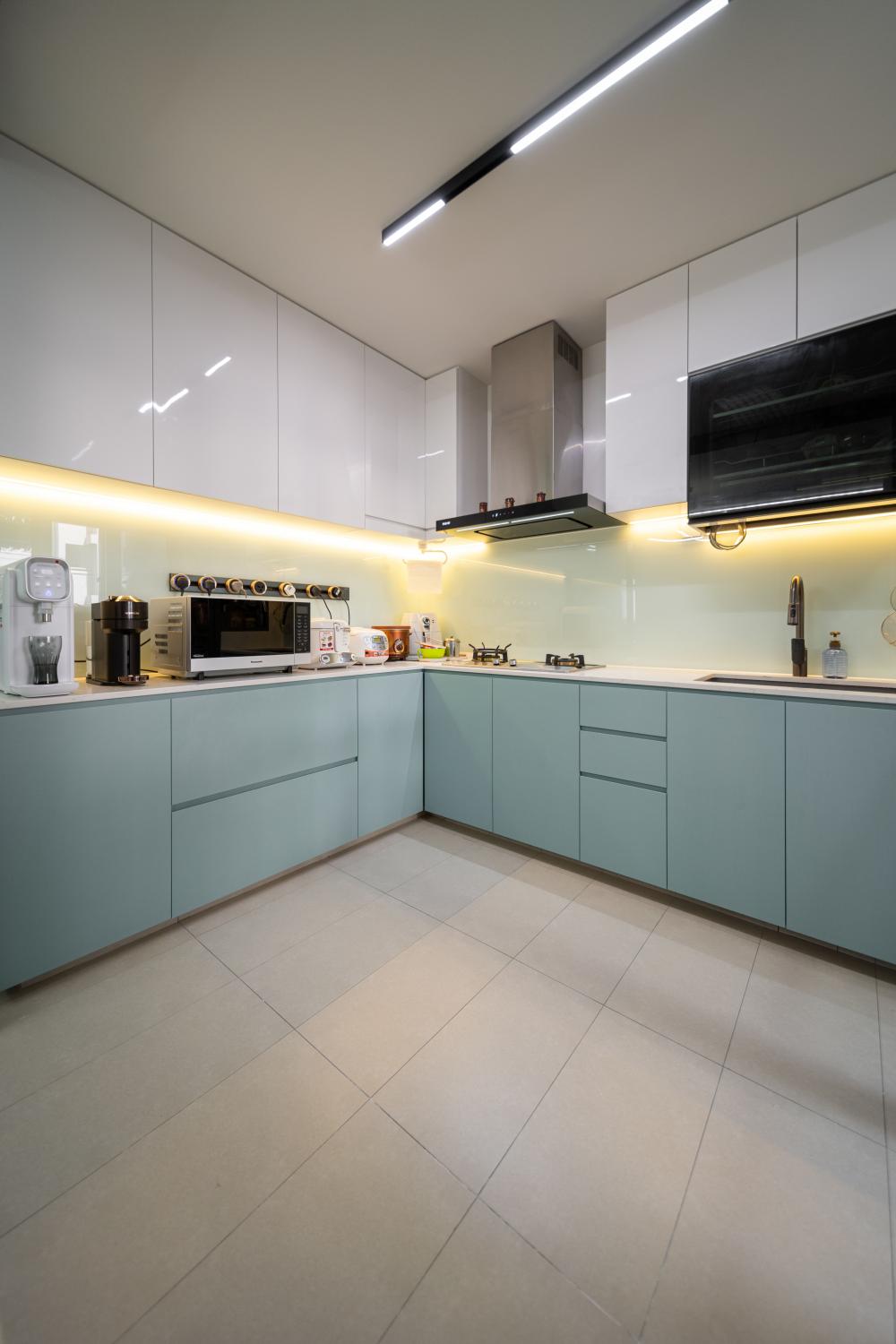 Eclectic Kitchen with Countertop and Cupboard