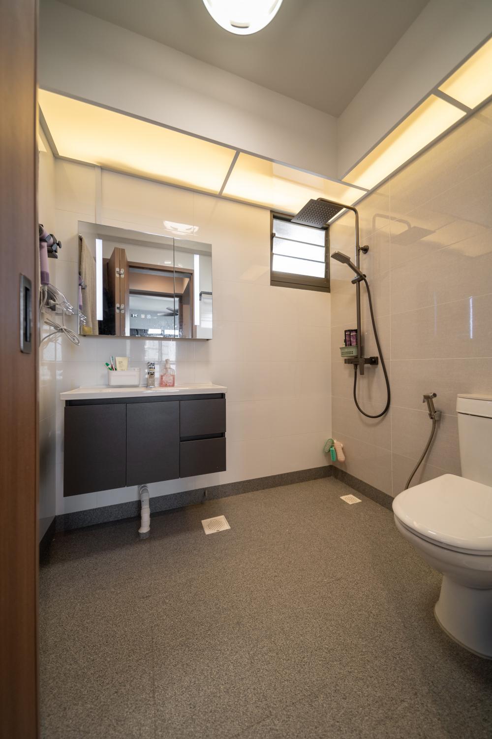 Eclectic Bathroom with Countertop and Mirror