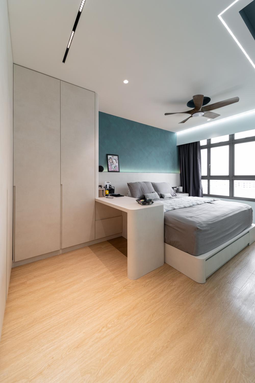 Eclectic Bedroom with Platform Bed and Wardrobe