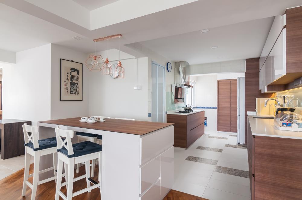 Scandinavian Kitchen with Countertop and Kitchen Island