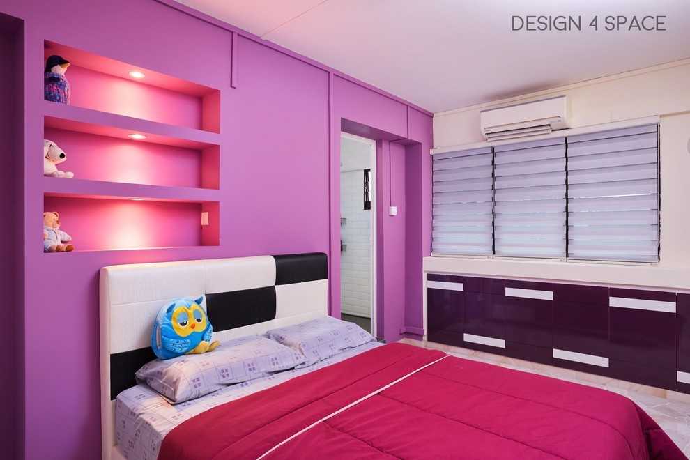 Asian Bedroom with Wood Flooring and Wardrobe