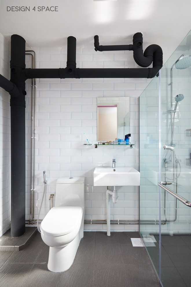 Asian Bathroom with Mirror and Shower Screen