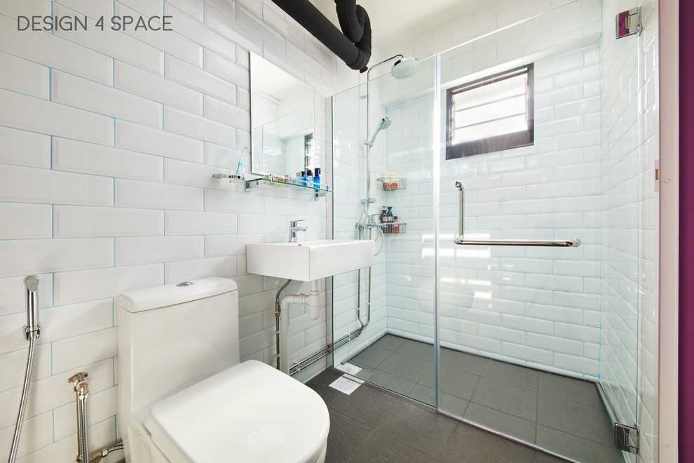 Asian Bathroom with Mirror and Shower Screen