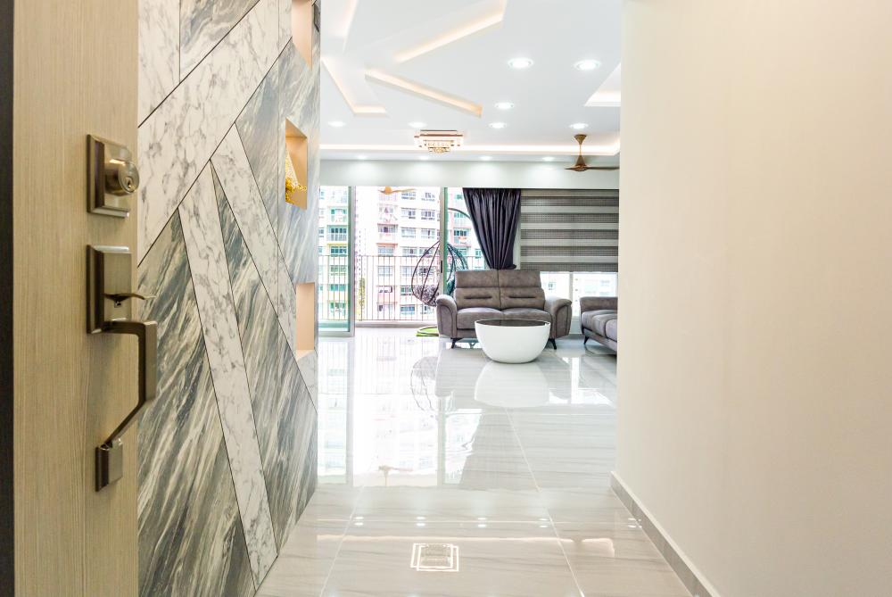 Asian Entryway with Seating Bench and Console Table