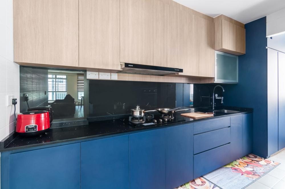Eclectic Kitchen with Countertop and Cupboard