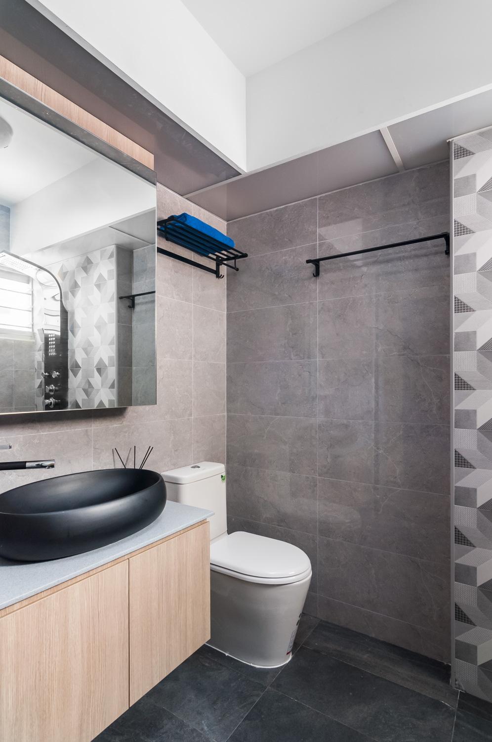Eclectic Bathroom with Countertop and Mirror