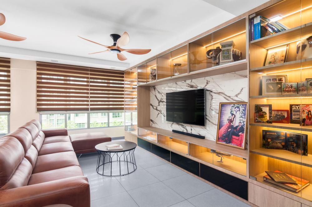 Eclectic Living Room with Bookshelf and TV Console