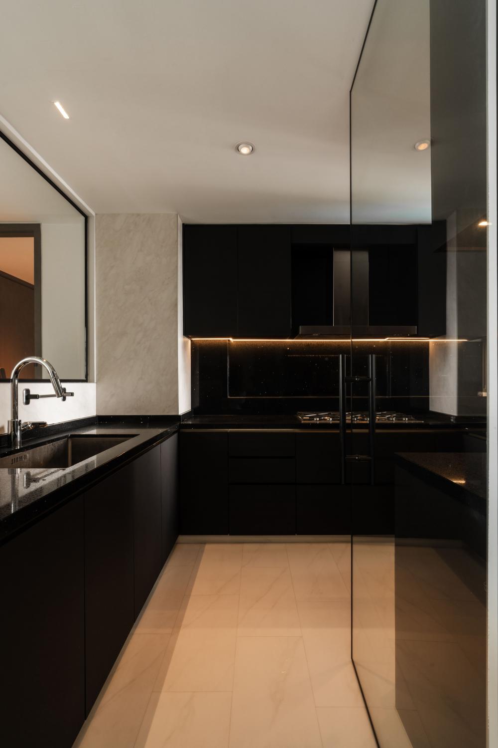 Contemporary Kitchen with Kitchen Window and Glass Door