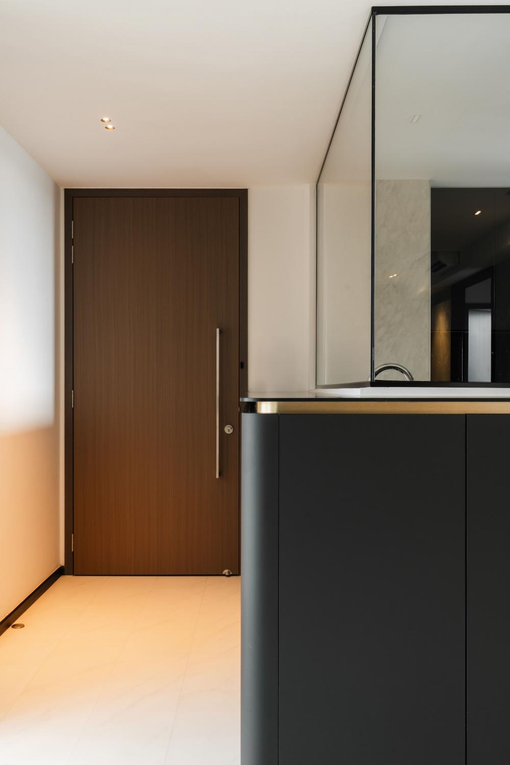 Contemporary Foyer with Vinyl Flooring and Downlights